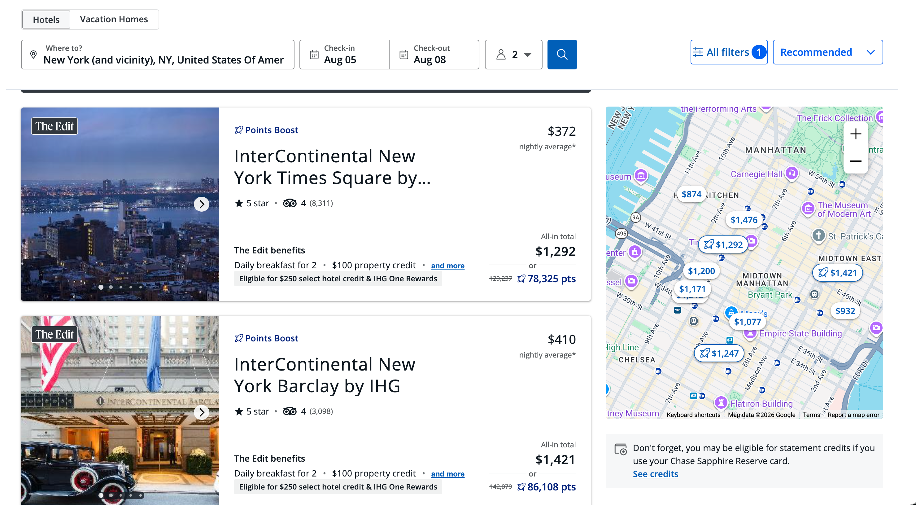 Chase Travel stacking hotel credits example